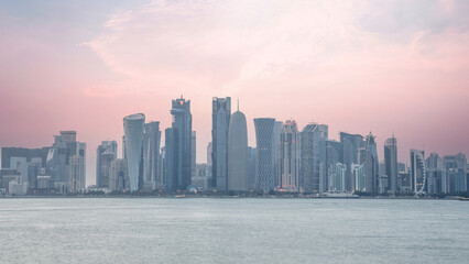 Fototapeta premium The skyline of Doha city center after sunset