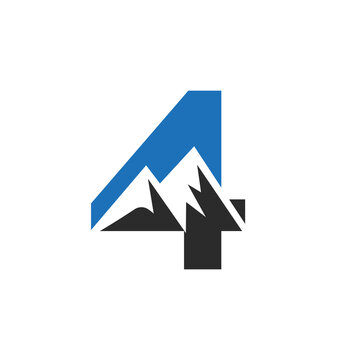 Letter 4 Mount Logo Vector Sign. Mountain Nature Landscape Logo Combine With Hill Icon and Template
