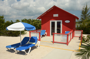 Red beach bungalow in the Bahamas - 529031707