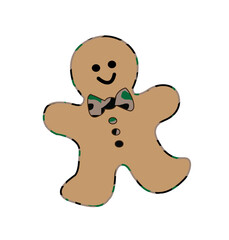 A cute gingerbread man outlined with a camouflage bow tie and buttons. Fun Holiday, Christmas Design, illustration. PNG File.