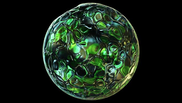 Realistic looping 3D animation of the morphing and waving stylized textured reptile or snake skin sphere rendered in UHD with alpha matte