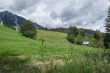 Fototapeta na wymiar Country landscape in Ramsay am Dachstein plateau, high above Schladming, Styria, Austria