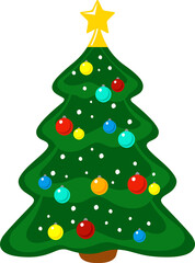 Decorated Christmas tree. Flat
