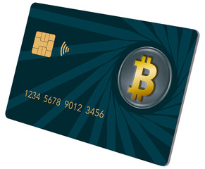 Here is a bit coin credit card isolated and transparent in a 3-d illustration.