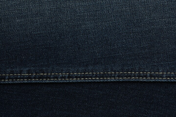 Texture of dark blue jeans as background, closeup