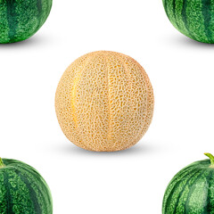 Seamless pattern with watermelon and melon on white.