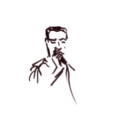 singer with microphone, graphic black and white drawing