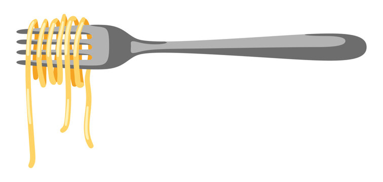 Illustration of Italian pasta spaghetti on fork. Culinary image for menu of restaurants.