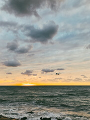 Naklejka premium Dramatic View of the Sunset on the Black Sea. Batumi Beach Adjara Georgia