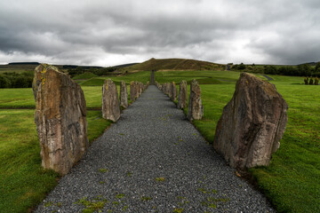 standing stones and gravel footpath in the North-South Line of the Crawick Multiverse in Dumfries and Galloway