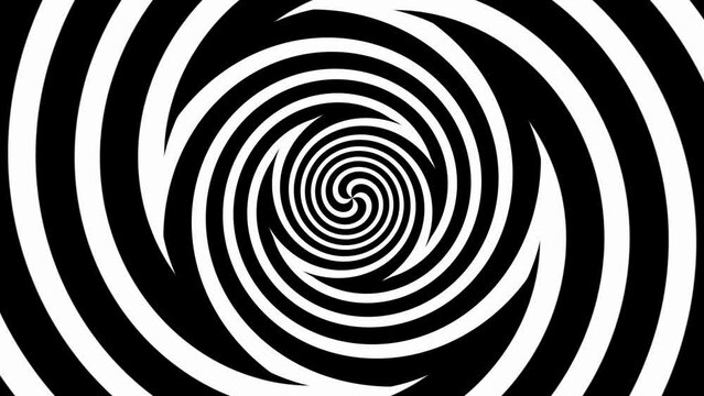Hypnotic Spiral, abstract Psychedelic twisting Hypnos Circles Abstract hypnotic animated background. Spiral geometric monochrome wallpaper. Surreal modern dynamic backdrop. 4k looping background