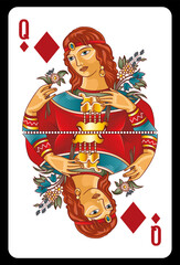 Queen of Diamonds playing card - Slavic original design.