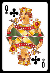 Queen of Clubs playing card - Slavic original design.