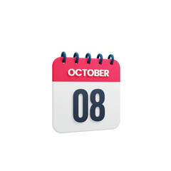 October Realistic Calendar Icon 3D Rendered October 08
