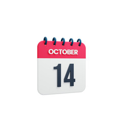 October Realistic Calendar Icon 3D Rendered October 14