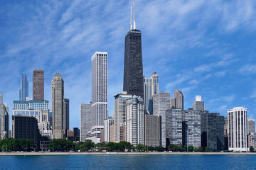 Chicago skyline along Lake Michigan in Gold Coast neighborhood