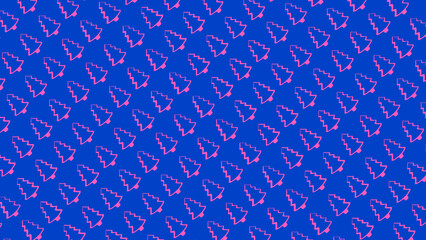 Simple Christmas Tree Seamless Patterns. Pink Tree Isolated on a Blue Background. Icons of Happy New Year and Christmas Day. Winter Holidays Background