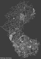 Detailed negative navigation white lines urban street roads map of the German regional capital city of BOTTROP, GERMANY on dark gray background