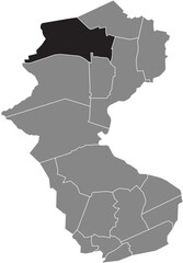 Black flat blank highlighted location map of the 
HARDINGHAUSEN DISTRICT inside gray administrative map of Bottrop, Germany