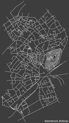 Detailed negative navigation white lines urban street roads map of the BATENBROCK DISTRICT of the German regional capital city of Bottrop, Germany on dark gray background