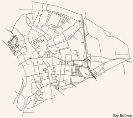 Detailed navigation black lines urban street roads map of the BOY DISTRICT of the German regional capital city of Bottrop, Germany on vintage beige background