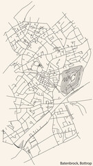 Detailed navigation black lines urban street roads map of the BATENBROCK DISTRICT of the German regional capital city of Bottrop, Germany on vintage beige background