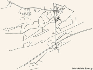 Detailed navigation black lines urban street roads map of the LEHMKUHLE DISTRICT of the German regional capital city of Bottrop, Germany on vintage beige background