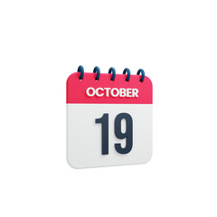 October Realistic Calendar Icon 3D Rendered October 19