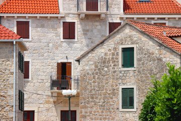 Traditional Mediterranean architecture in Supetar, on island Brac, Croatia.