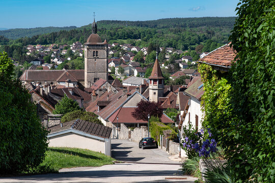 Village of Orgelet in the Jura countryside in France