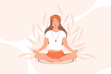 Obraz na płótnie Canvas Woman meditating, practicing yoga. Vector illustration.