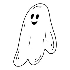 Hand drawn Halloween ghost silhouette. Doodle vector illustration, line art for web design, icon, print, coloring page
