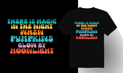 Pumpkins Glow by Moonlight Halloween Wavy T-shirt