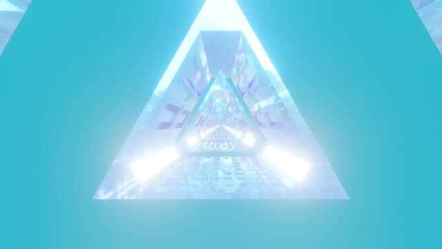 Abstract high speed looping ionic blue illuminated Sci-fi graphic background, Procedural Sci-fi triangle looping 3d animation, light green and illuminated blue and ionic blue triangle looping.