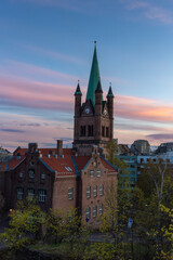 Gr&oslash;nland church from Enerhaugen in evening sunset