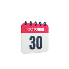 October Realistic Calendar Icon 3D Rendered October 30