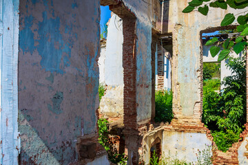 Abandoned abandoned historical and cultural heritage of old architecture. Unusual details of the apocalyptic look
