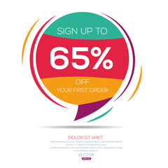 Sign up to 65% off your first order, Vector illustration. 