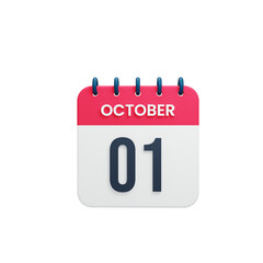 October Realistic Calendar Icon 3D Rendered October 01