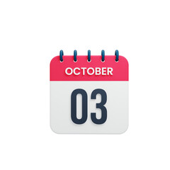 October Realistic Calendar Icon 3D Rendered October 03