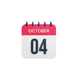 October Realistic Calendar Icon 3D Rendered October 04