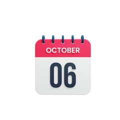October Realistic Calendar Icon 3D Rendered October 06