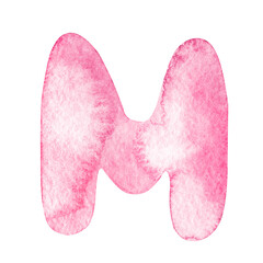 Watercolor pink letter m isolated on white