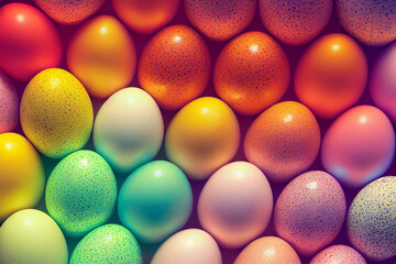 Colorful eggs in rows