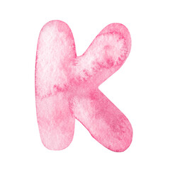 Watercolor pink letter K isolated on white