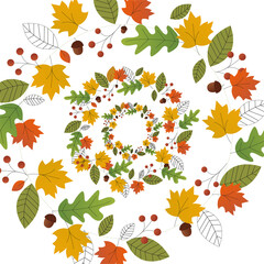 Obraz premium warm and colorful autumn illustrations. leaves and berries, acorns and thin branches