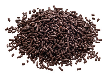 Chocolate sprinkles pile isolated on white background