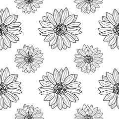 Sunflower seamless pattern. Linear Sunflower Seamless pattern, background for print. vector illustration.