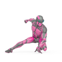 super hero is doing a comic action pose in an exosuit