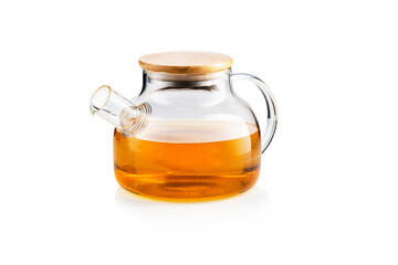 Teapot with tea isolated in white background